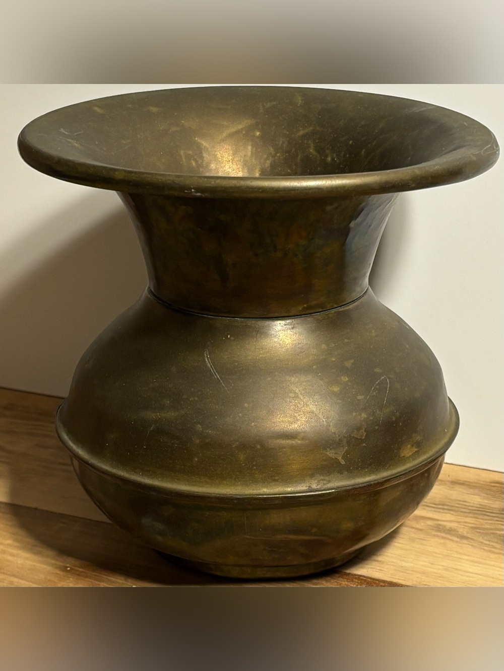 Vintage Brass Copper Spittoon Vase 7.5" Urn Planter Mixed Metal Aged Dark Patina